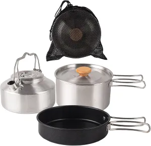 Camping Cookware Set Stainless Steel Campfires Cooking, and Kettle Combos Kits with Storage Bag Outdoor Cook Set