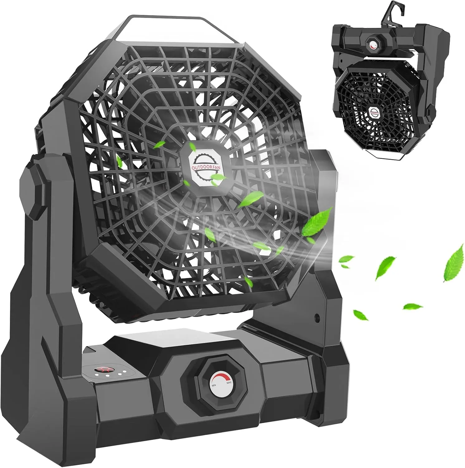 Camping Fan Rechargeable, 10400mAh Portable Battery Operated Camping Fan for Tents, Hangable USB Silent Camping Fans with LED Lantern, Suitable for Fishing, Camping, Bedroom, Workplace (Black)
