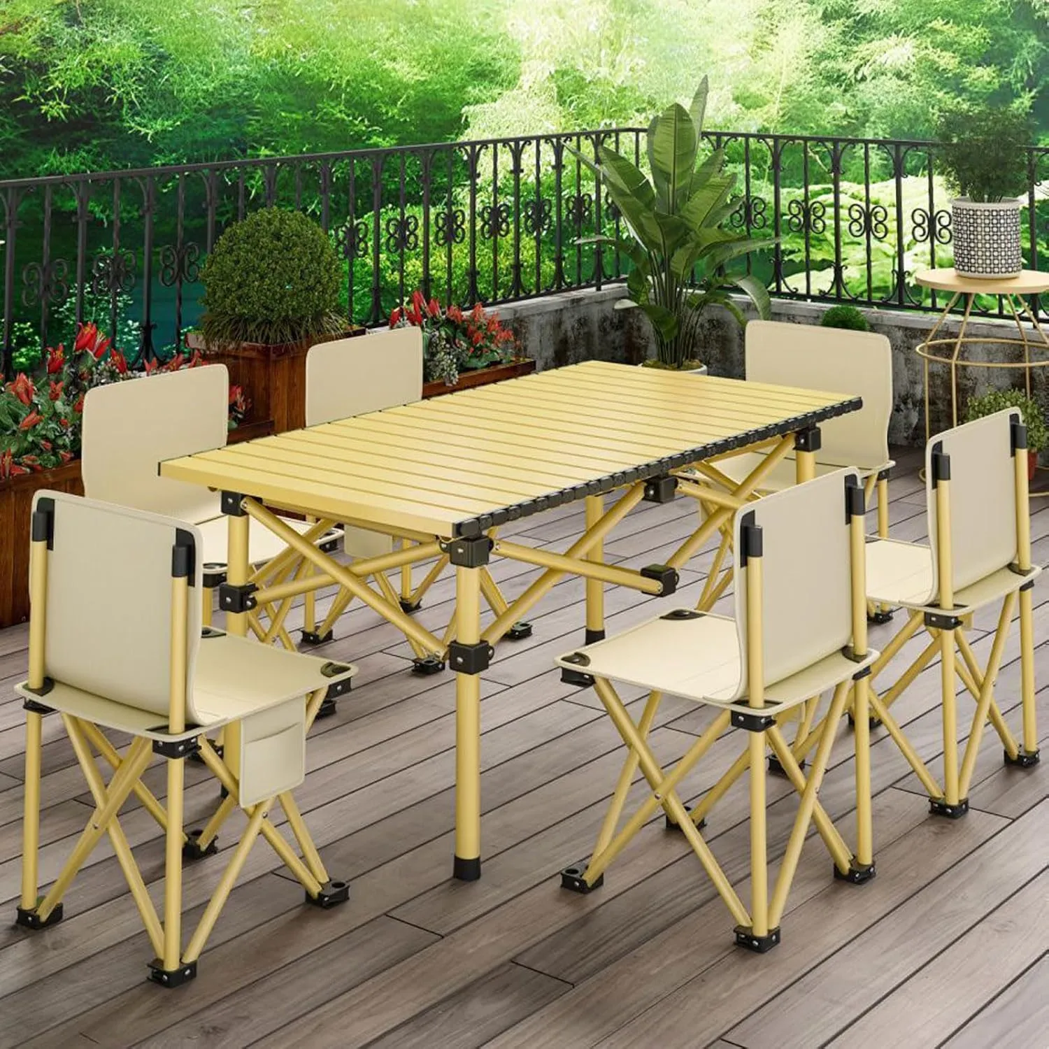 Camping Folding air and Table Set with Roll up Carbon Steel Folding Bea Picnic Tables Collapsible Backpack Lawn air for More People Party, BBQ