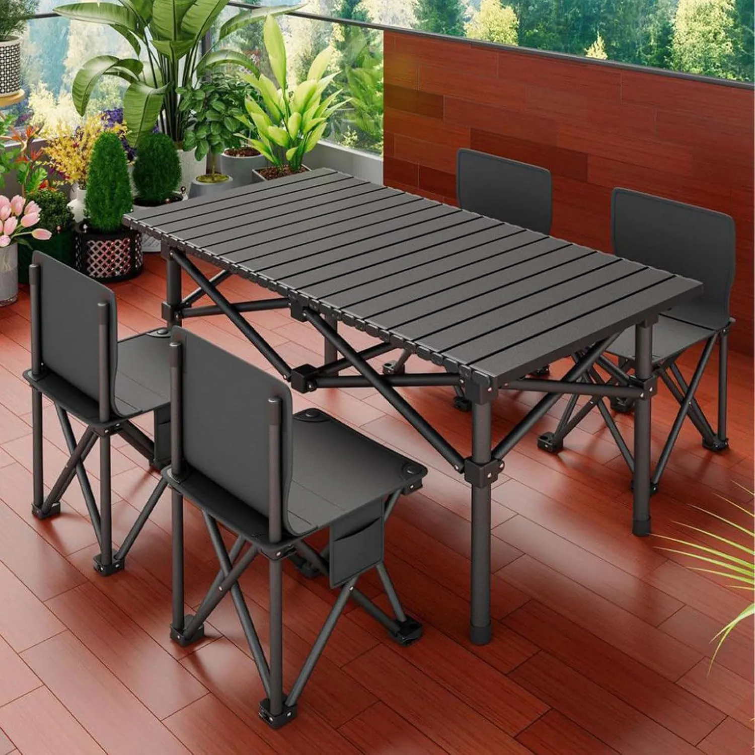 Camping Folding air and Table Set with Roll up Carbon Steel Folding Bea Picnic Tables Collapsible Backpack Lawn air for More People Party, BBQ