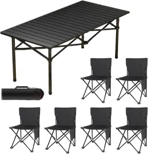 Camping Folding air and Table Set with Roll up Carbon Steel Folding Bea Picnic Tables Collapsible Backpack Lawn air for More People Party, BBQ