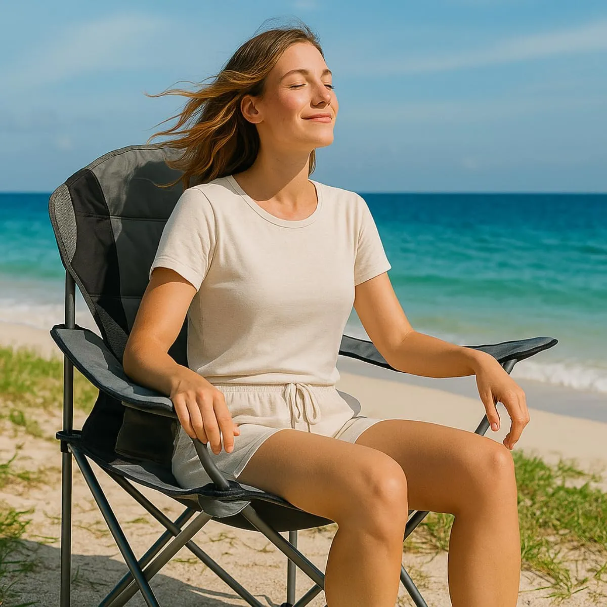 Camping Folding Chair | Heavy Duty | Supports 250 LBS | Steel Frame | Collapsible with Cup Holder | 21" D x 36" W x 42" H