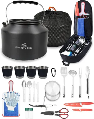 Camping Gear, Camping Cooking Set, 21pcs Camping Accessories Cooking, Camping Kitchen Set, Tea Kettle Stovetop, 2.2L Stovetop Kettle, Kettle Teapot, Camping Kettles for Boiling Water