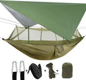 Camping Hammock 2 Person Hammocks with Net, Tent, Tree Straps Heavy Duty Waterproof Lightweight Nylon Portable Hammock for Hiking Outdoor Travel Beach Survival Backyard