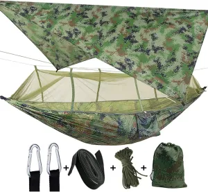 Camping Hammock 2 Person Hammocks with Net, Tent, Tree Straps Heavy Duty Waterproof Lightweight Nylon Portable Hammock for Hiking Outdoor Travel Beach Survival Backyard