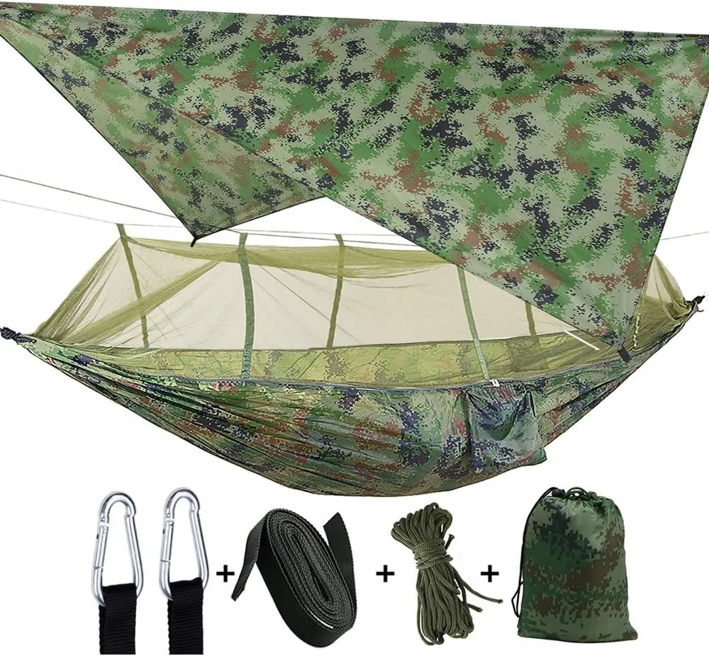 Camping Hammock 2 Person Hammocks with Net, Tent, Tree Straps Heavy Duty Waterproof Lightweight Nylon Portable Hammock for Hiking Outdoor Travel Beach Survival Backyard