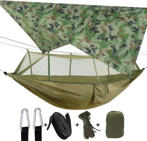 Camping Hammock 2 Person Hammocks with Net, Tent, Tree Straps Heavy Duty Waterproof Lightweight Nylon Portable Hammock for Hiking Outdoor Travel Beach Survival Backyard