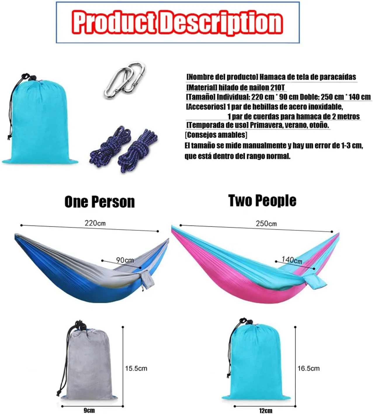 Camping Hammock 210T Nylon Breathable Hammock Tent with Tree Straps & Aluminum Alloy Carabiners Travel Hammock Quick Drying for Hiking Backpacking Garden (Color : G, Size : 220x90cm)