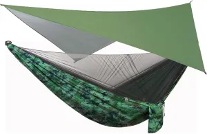 Camping Hammock Camping Hammock with Rain Fly Tarp and Mosquito Net Tent Tree Straps Portable Single Double Nylon Parachute Hammock for Travel