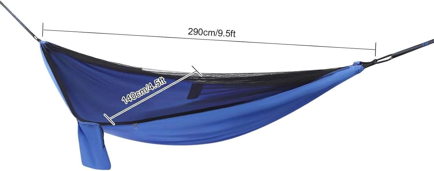Camping Hammock, Hammocks with Mosquito Net Tent and Rain Fly Tarp, Double&Single Sizes w/Tree Straps and Attached Carry Bag, 400 lb Capacity, Indoor Outdoor Backpacking Travel (Blue)
