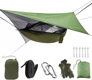 Camping Hammock - KANCOKIT Hammocks with Mosquito Net Tent and Rain Fly Tarp, Portable Double Nylon Parachute Hammock with Heavy Duty Tree Strap, Indoor Outdoor Backpacking Survival Travel