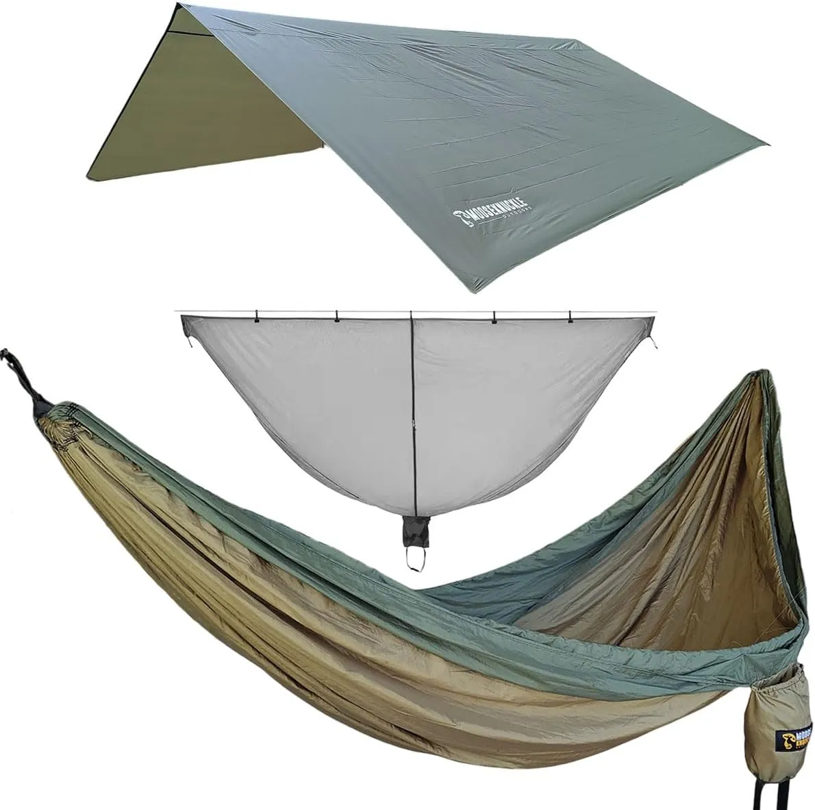 Camping Hammock Kit - Double Hammock with Rain Fly Tarp and Mosquito Net - 10ft Long Hammock - 10ft x 10ft Hammock Camping Tarp - Lightweight Hammock Bug Net (Green)
