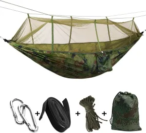 Camping Hammock, Mosquito Net Hammock, Lightweight Double Hammock up to 440 lbs, Portable Hammock for Indoor, Outdoor, Hiking, Camping, Backpacking, Travel, Backyard, Beach (Camouflage)