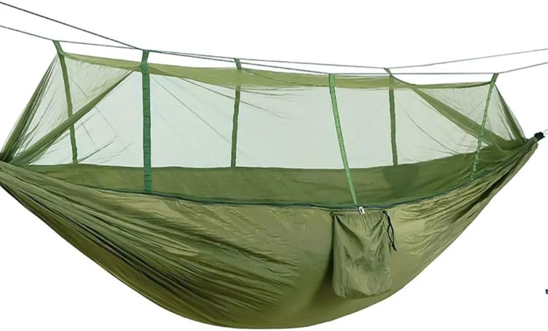 Camping Hammock, Mosquito Net Hammock, Lightweight Double Hammock up to 440 lbs, Portable Hammock for Indoor, Outdoor, Hiking, Camping, Backpacking, Travel, Backyard, Beach (Green)
