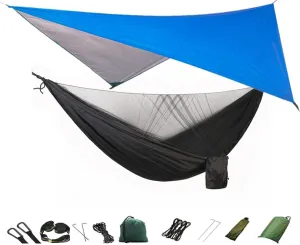 Camping Hammock Net and Hammock Canopy Portable Nylon for Hiking Camping Survival Travel Blueandblack