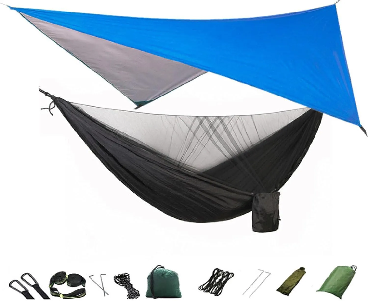 Camping Hammock Net and Hammock Canopy Portable Nylon for Hiking Camping Survival Travel Blueandblack