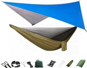 Camping Hammock Net and Hammock Canopy Portable Nylon for Hiking Camping Survival Travel Blueandgrren