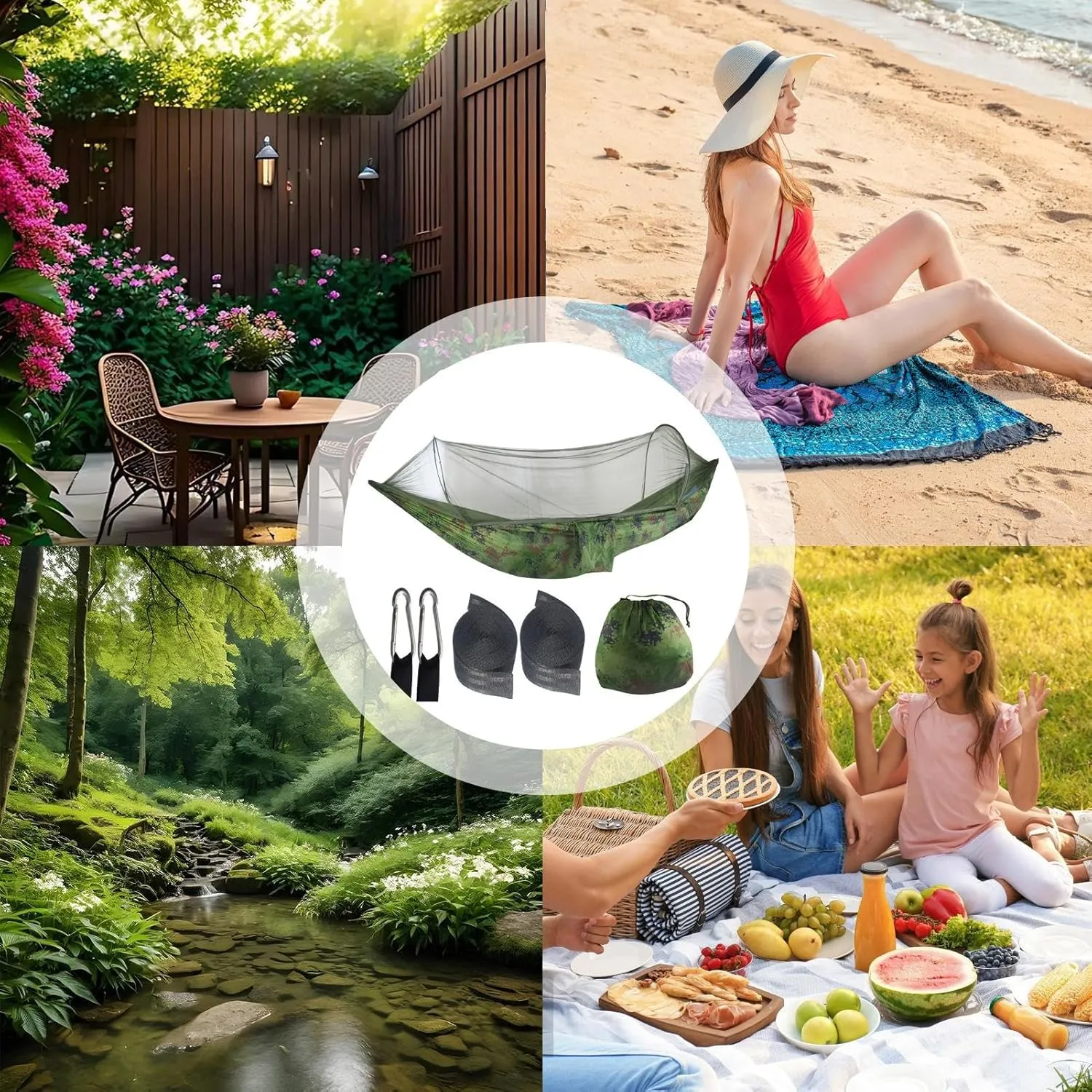 Camping Hammock Net - Portable Jungle Hammock System, Backyard Net | Camp Use with Fine Mesh, Carabiners and Tree Straps Included Outdoor Resting Equipment for Friends, Coworkers