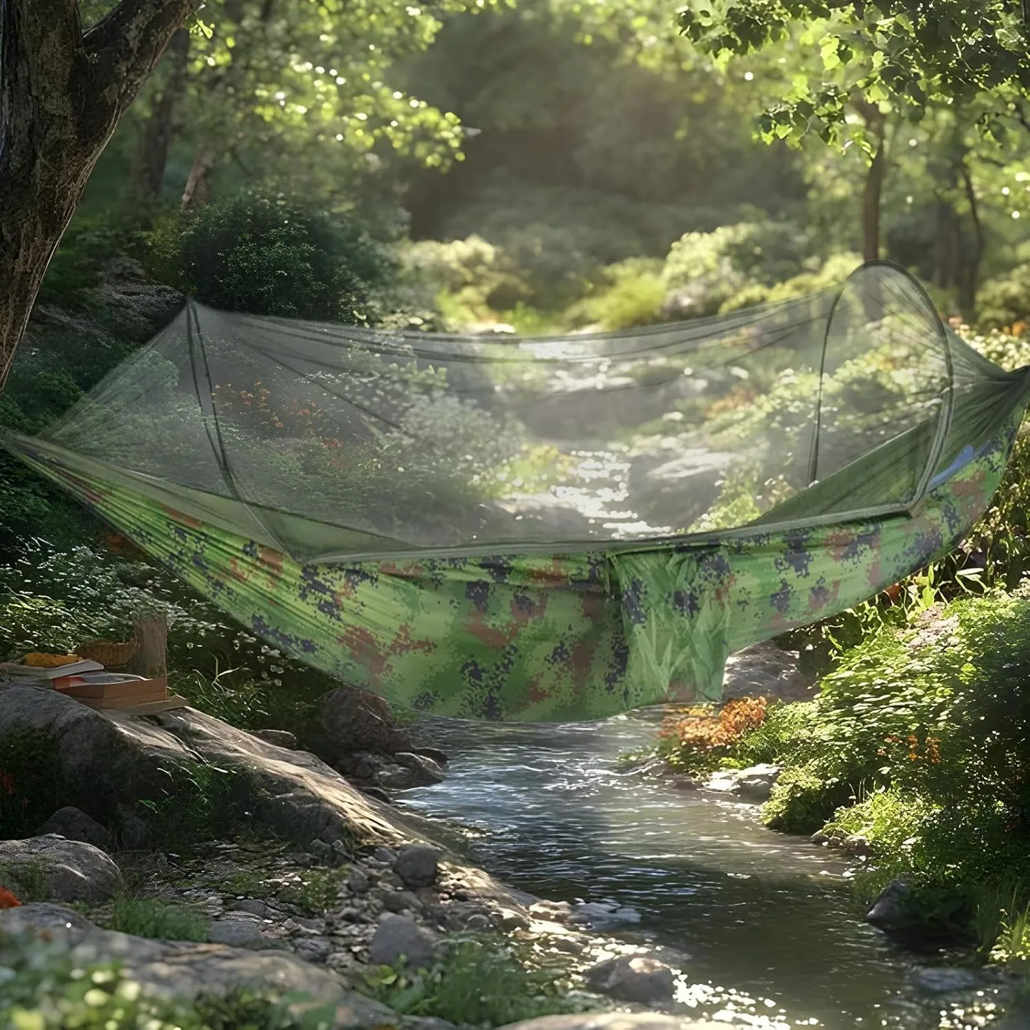 Camping Hammock Net - Portable Jungle Hammock System, Backyard Net | Camp Use with Fine Mesh, Carabiners and Tree Straps Included Outdoor Resting Equipment for Friends, Coworkers