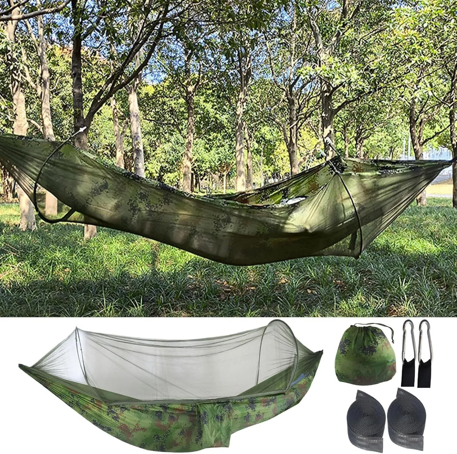 Camping Hammock Net - Portable Jungle Hammock System, Backyard Net | Camp Use with Fine Mesh, Carabiners and Tree Straps Included Outdoor Resting Equipment for Friends, Coworkers