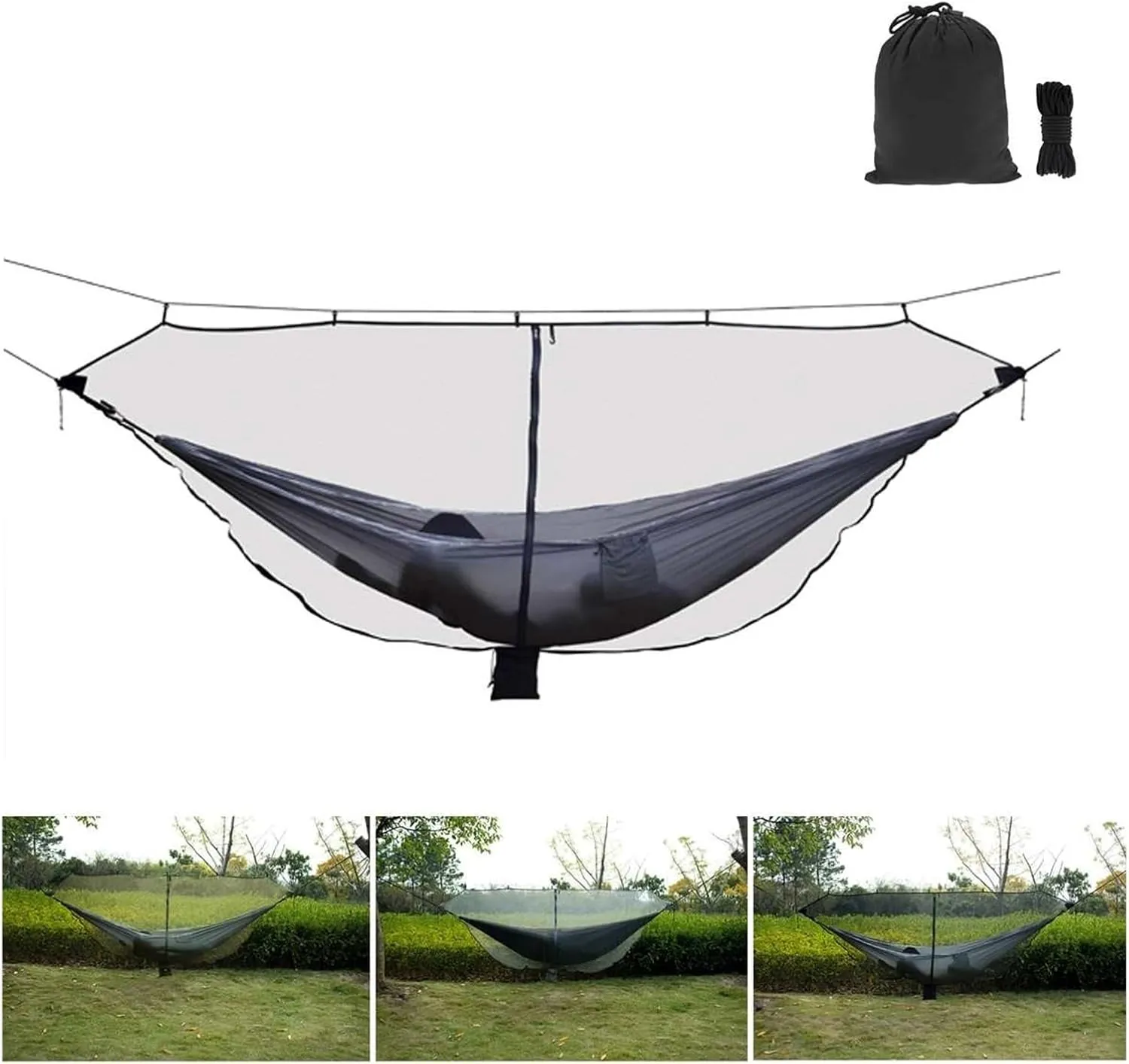 Camping Hammock Outdoor Easy Setup Travel Portable Hammock Net Fabric Nylon Camping Double Person Foldable Separating Bed Net (Color : Black)