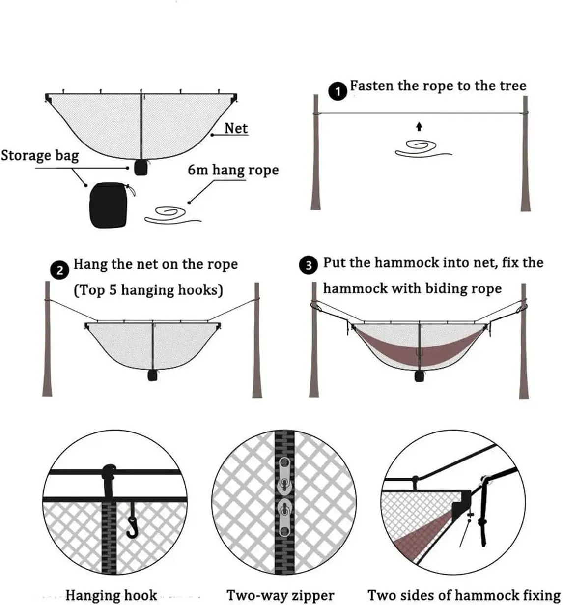 Camping Hammock Outdoor Easy Setup Travel Portable Hammock Net Fabric Nylon Camping Double Person Foldable Separating Bed Net (Color : Black)