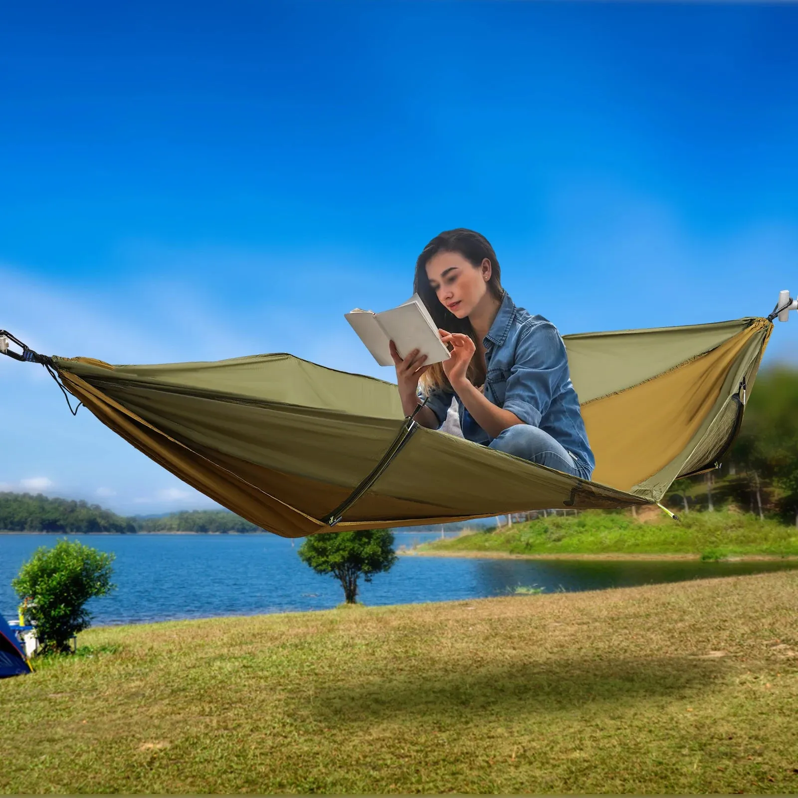 Camping Hammock, Portable Camping Hammock, Anti-mosquito and Anti-Sun Camping Hammock
