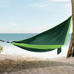 Camping Hammock, Portable Double Persons Hammock, Lightweight Nylon Fabric Parachute Hammock Swing for Camping Hiking Backpacking Garden (Blackish Green&Light Green)