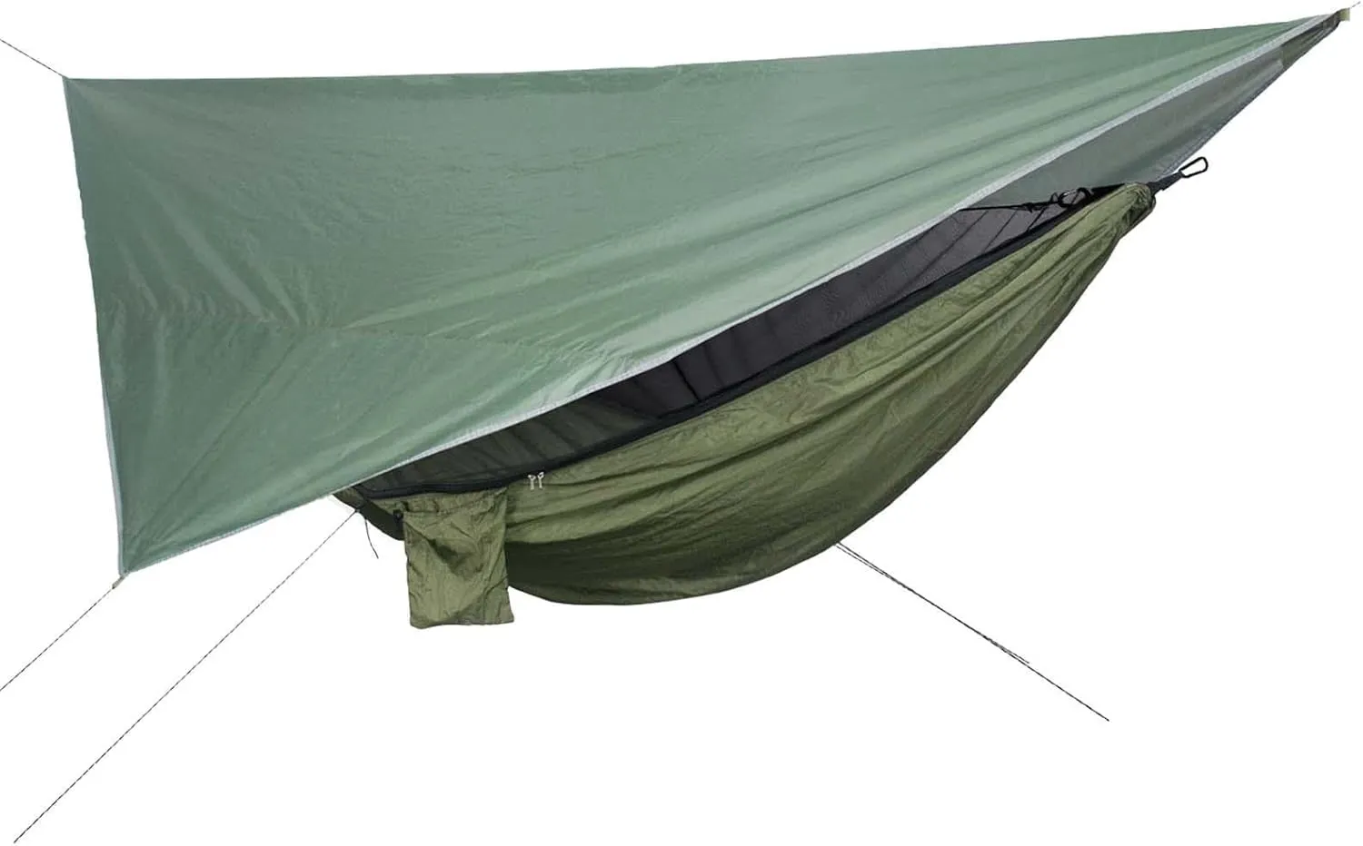 Camping Hammock Portable with Net Tent Tarp, Lightweight Rain Tarp Awning Nylon Hammock for Garden Outdoor Activities Patio, Green and Green