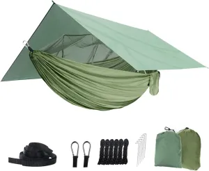Camping Hammock Set Portable Single Hammock,Camping Hammock with Mosquito Net, Parachute Cloth Hammock for Camping, Backpacking Hikes, Outdoor Backyard (Color : A)