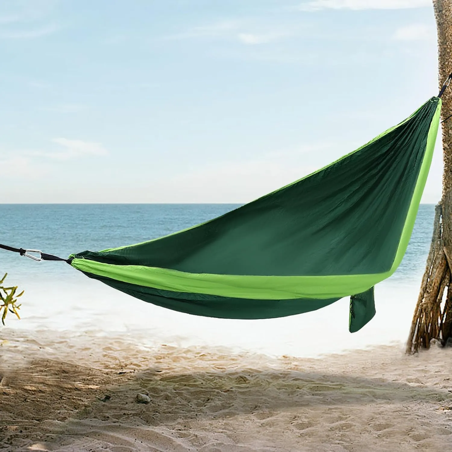 Camping Hammock, Single & Double Portable Hammocks with 2 Tree Straps, Travel Hammock for Camping, Outdoor Hammocks for Backpacking Hiking Travel Backyard (Blackish Green Light Green)