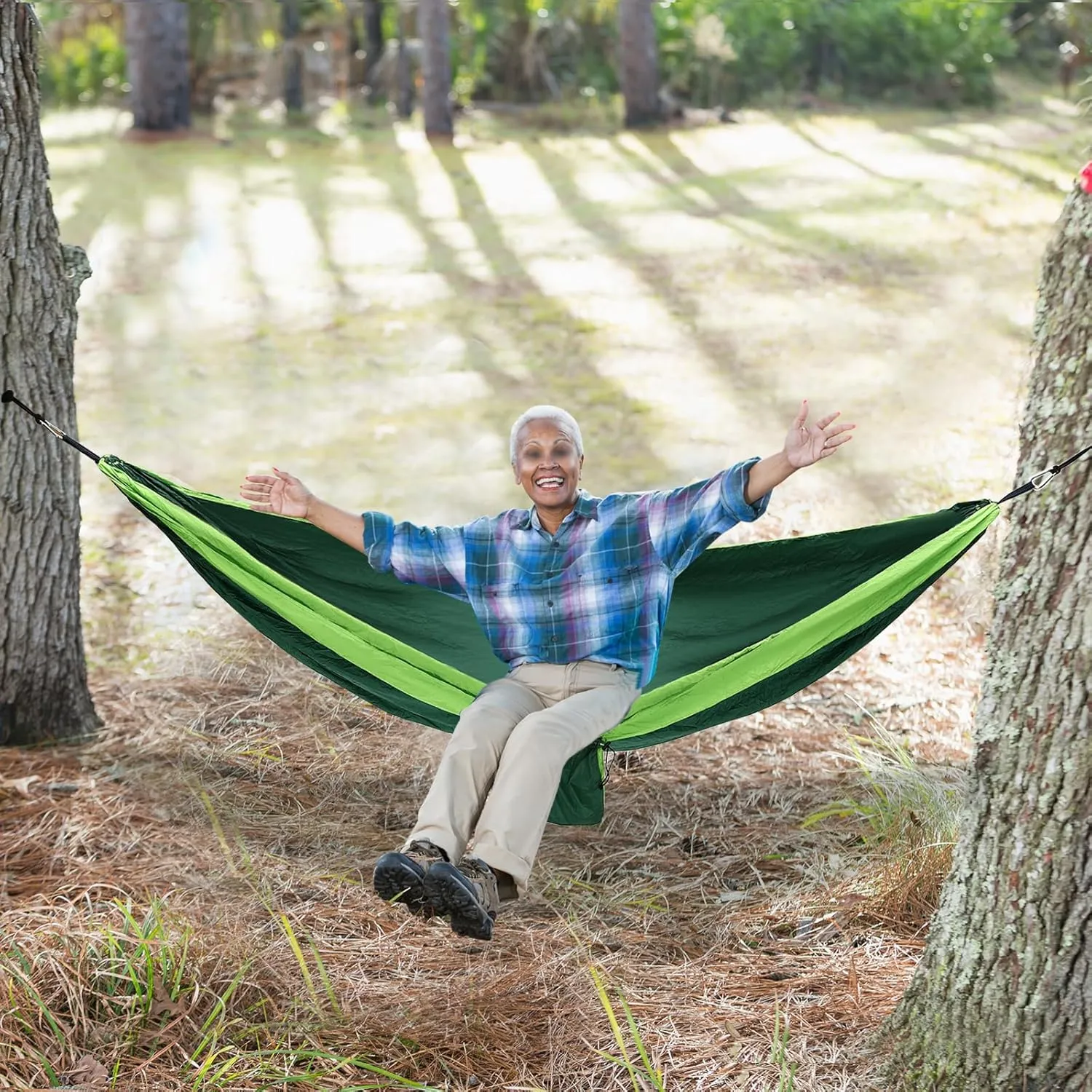 Camping Hammock, Single & Double Portable Hammocks with 2 Tree Straps, Travel Hammock for Camping, Outdoor Hammocks for Backpacking Hiking Travel Backyard (Blackish Green Light Green)