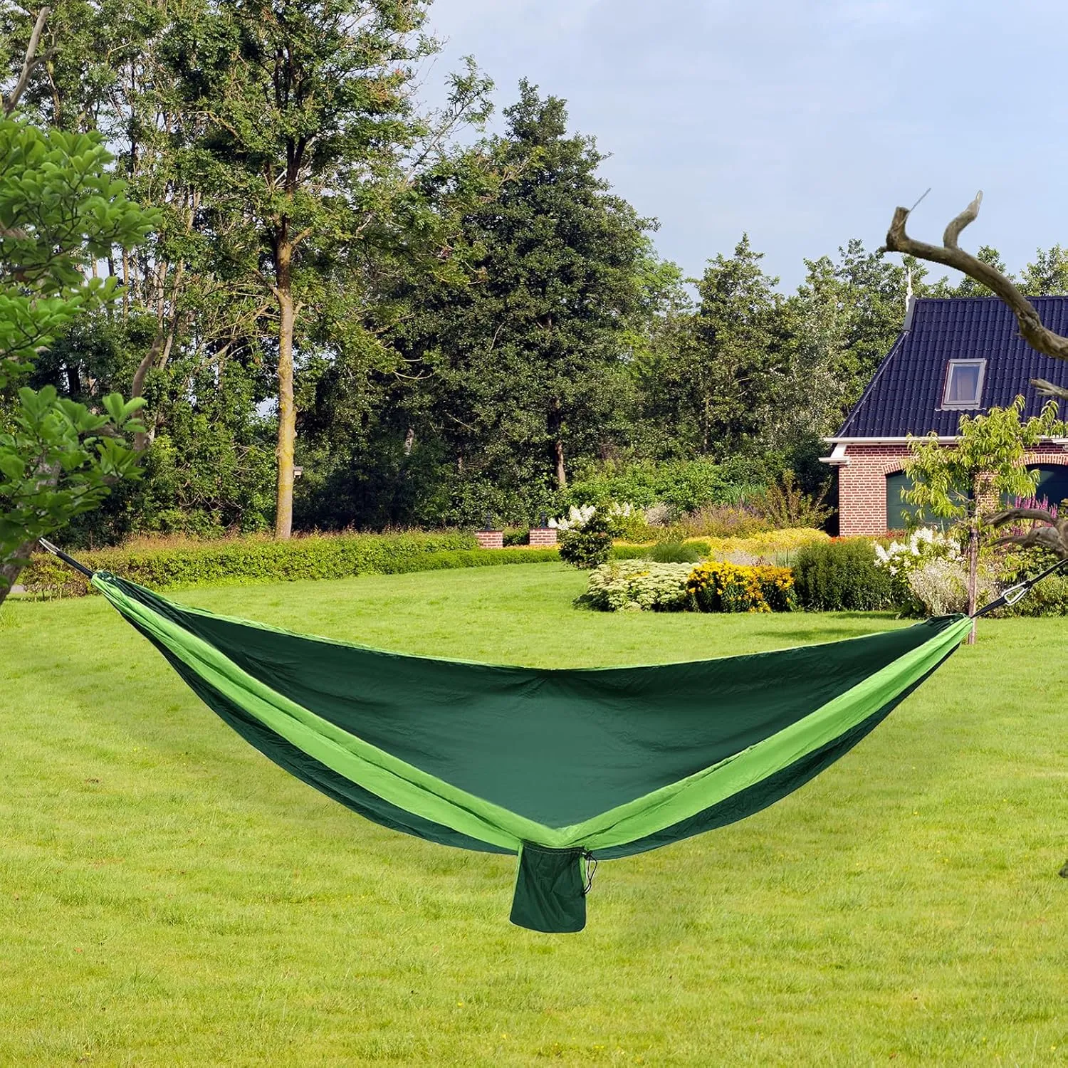 Camping Hammock, Single & Double Portable Hammocks with 2 Tree Straps, Travel Hammock for Camping, Outdoor Hammocks for Backpacking Hiking Travel Backyard (Blackish Green Light Green)