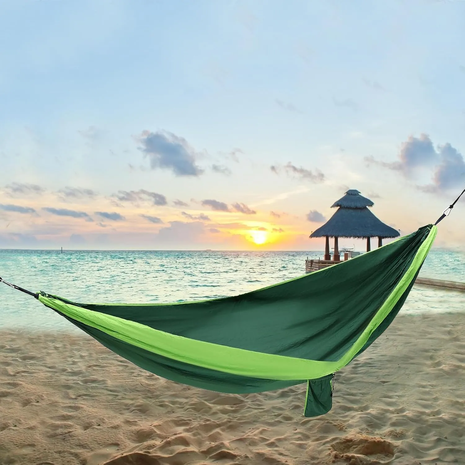 Camping Hammock, Single & Double Portable Hammocks with 2 Tree Straps, Travel Hammock for Camping, Outdoor Hammocks for Backpacking Hiking Travel Backyard (Blackish Green Light Green)