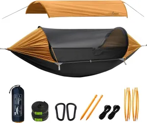 Camping Hammock Tent with Mosquito Net and Removable Sunshade, 4 in 1 Function, Lightweight Hanging Hammocks Tree Straps Swing, Bivvy Ground Tent for Outside, Hiking, and Travel