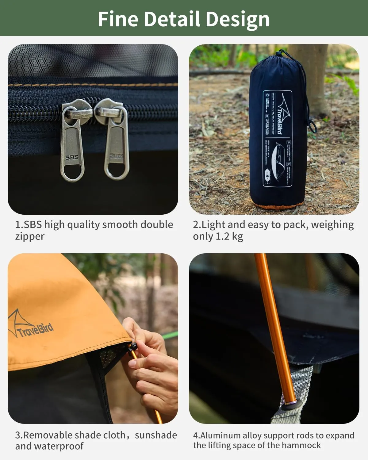 Camping Hammock Tent with Mosquito Net and Removable Sunshade, 4 in 1 Function, Lightweight Hanging Hammocks Tree Straps Swing, Bivvy Ground Tent for Outside, Hiking, and Travel