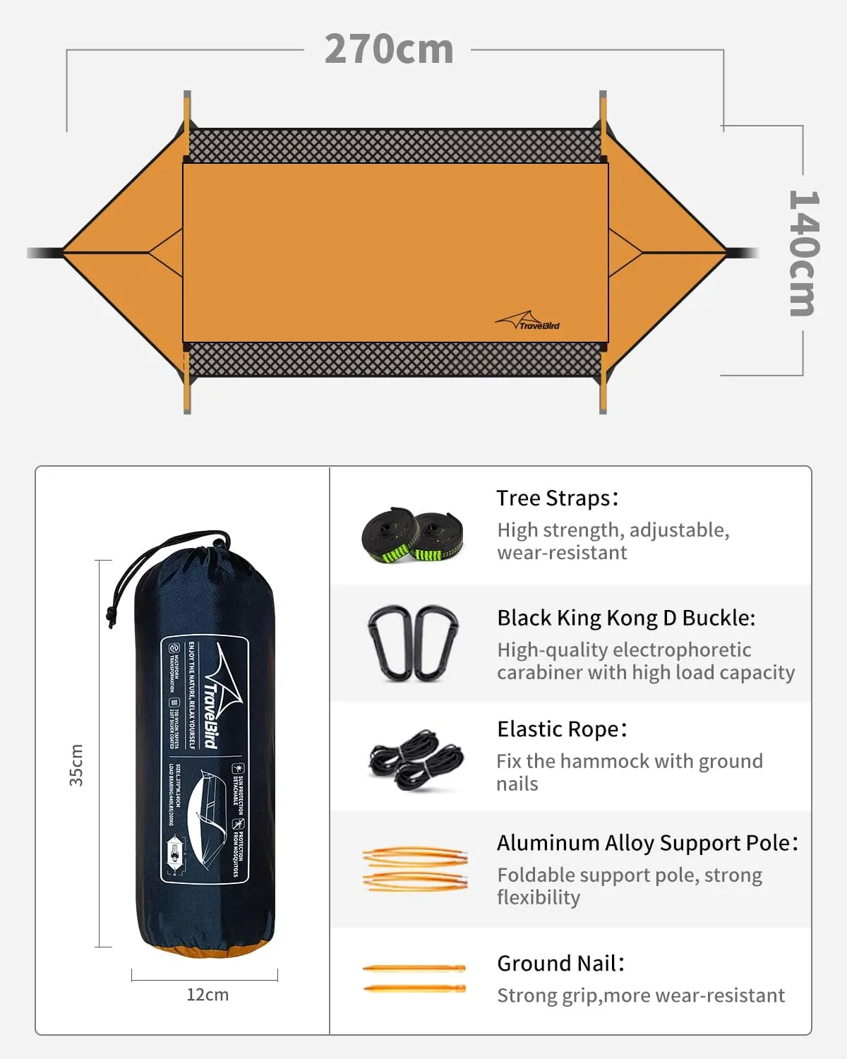 Camping Hammock Tent with Mosquito Net and Removable Sunshade, 4 in 1 Function, Lightweight Hanging Hammocks Tree Straps Swing, Bivvy Ground Tent for Outside, Hiking, and Travel