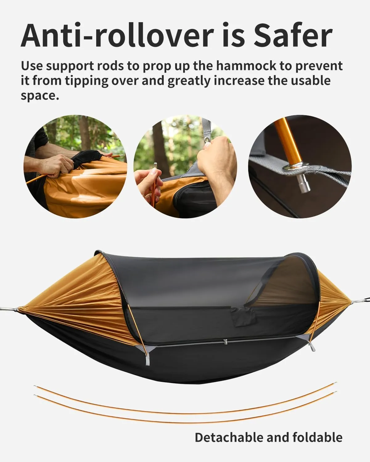 Camping Hammock Tent with Mosquito Net and Removable Sunshade, 4 in 1 Function, Lightweight Hanging Hammocks Tree Straps Swing, Bivvy Ground Tent for Outside, Hiking, and Travel