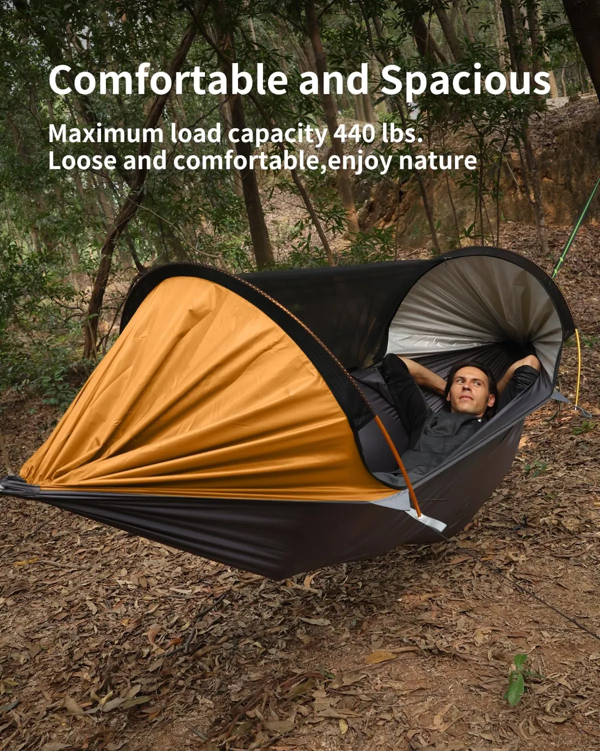 Camping Hammock Tent with Mosquito Net and Removable Sunshade, 4 in 1 Function, Lightweight Hanging Hammocks Tree Straps Swing, Bivvy Ground Tent for Outside, Hiking, and Travel