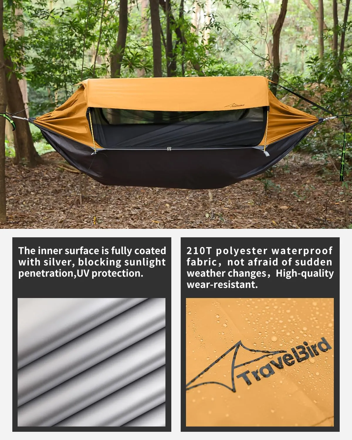 Camping Hammock Tent with Mosquito Net and Removable Sunshade, 4 in 1 Function, Lightweight Hanging Hammocks Tree Straps Swing, Bivvy Ground Tent for Outside, Hiking, and Travel
