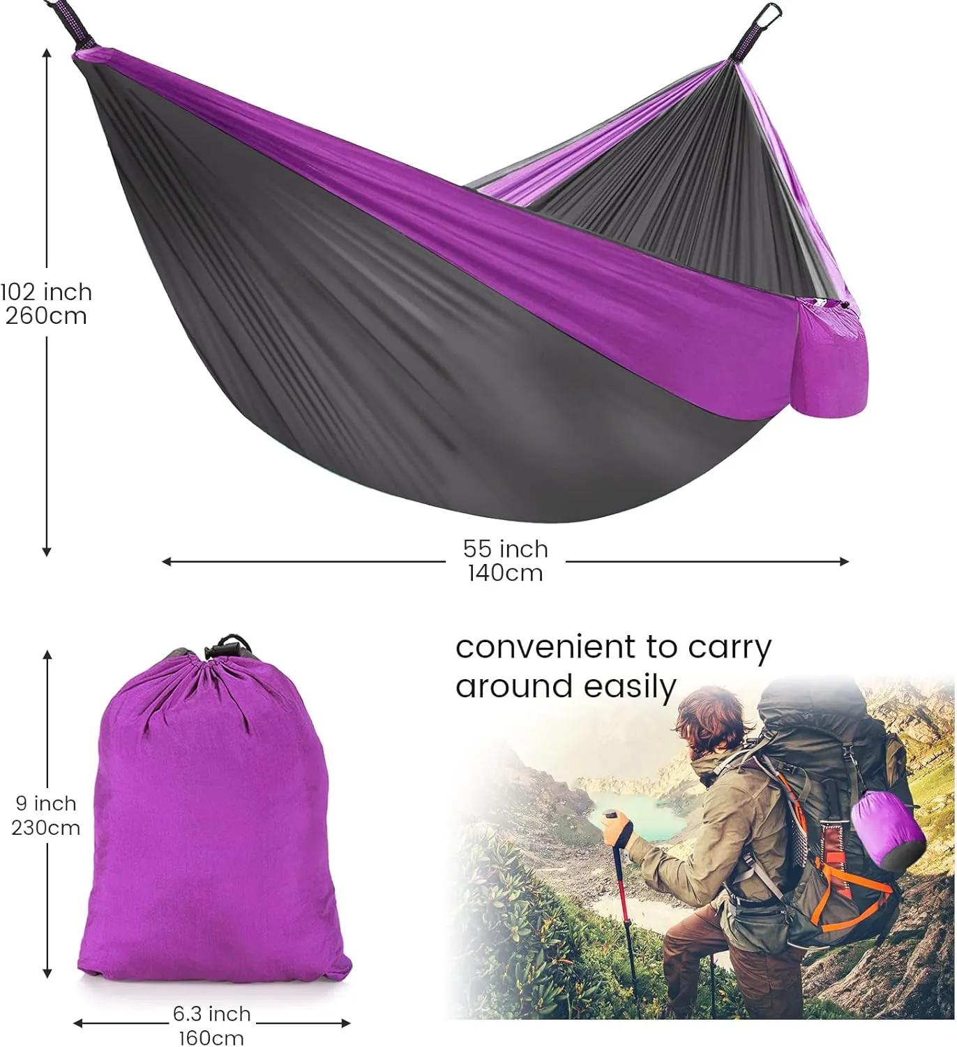 Camping Hammock with Mosquito Net & Rain Fly Tent Tarp & Tree Straps Portable Strong Nylon Hammock Parachute Tent w/Storage Bag for Camping Hiking Backyard Outdoor Backpacking Travel