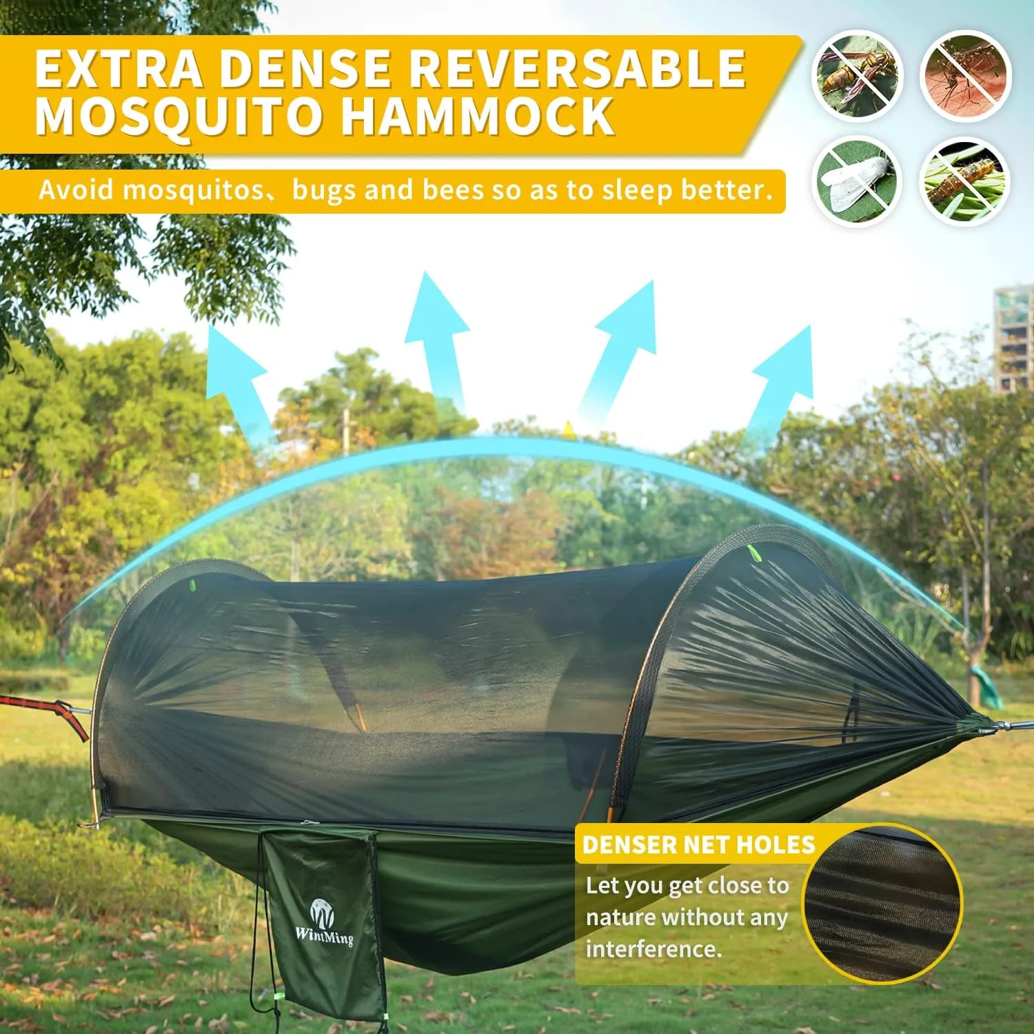 Camping Hammock with Mosquito Net and Rain Fly Cover Portable Lightweight 230T Nylon Hammocks with Removable Bug Net Outdoor Hiking Backpacking Travel Camping (Orange)