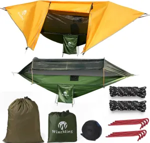Camping Hammock with Mosquito Net and Rain Fly Cover Portable Lightweight 230T Nylon Hammocks with Removable Bug Net Outdoor Hiking Backpacking Travel Camping (Orange)