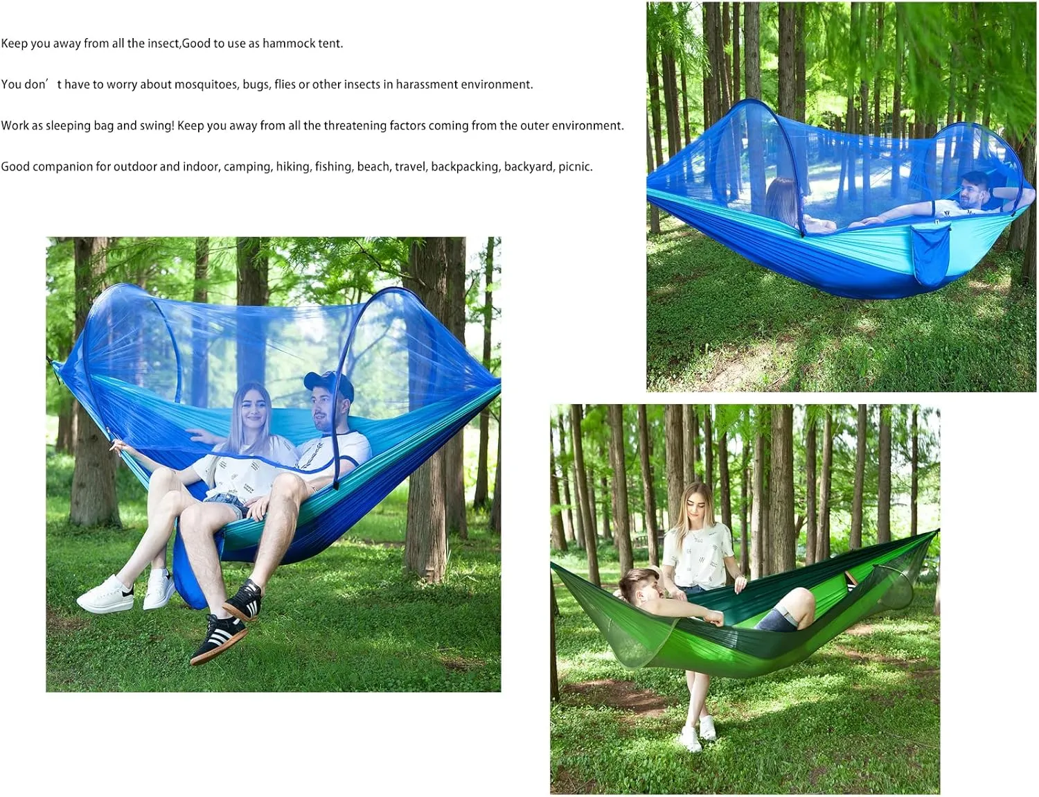 Camping Hammock with Mosquito Net, Portable Hammock Single & Double with Tree Straps, for Backpacking Hiking Travel Outdoor