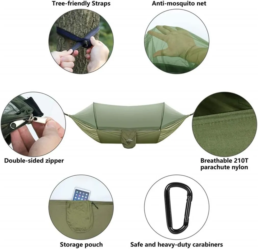 Camping Hammock with Mosquito Net -Up Light Portable Outdoor Parachute Hammocks Swing Sleeping Hammock Camping Stuff (Color : White-Style) (White Style)