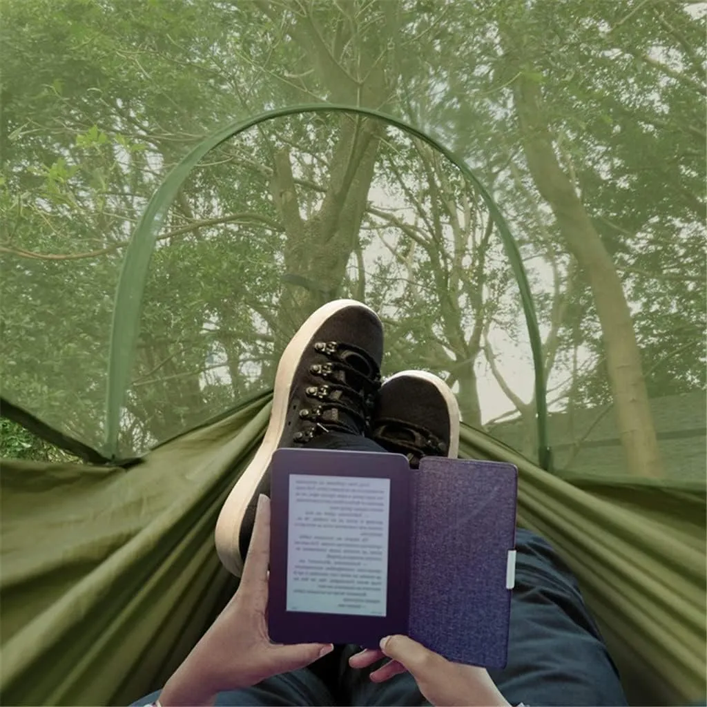 Camping Hammock with Mosquito Net -Up Light Portable Outdoor Parachute Hammocks Swing Sleeping Hammock Camping Stuff (Color : White-Style) (White Style)