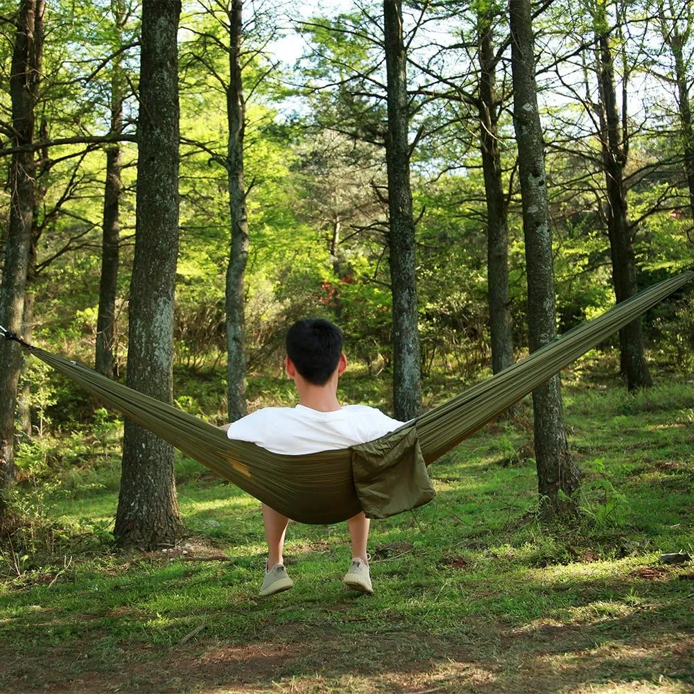 Camping Hammock with Net, 2 Person Portable Hammock, Nylon Parachute Hammock Tent with Tarp Tree Straps for Camping Backpacking Travel Beach Backyard Outdoor Hiking, Ship from US (Green Camouflage)