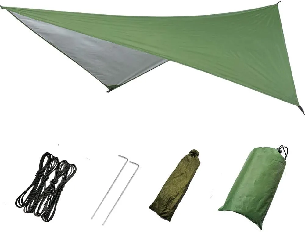 Camping Hammock with Net, 2 Person Portable Hammock, Nylon Parachute Hammock Tent with Tarp Tree Straps for Camping Backpacking Travel Beach Backyard Outdoor Hiking, Ship from US (Green)