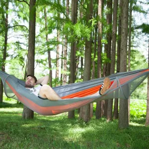 Camping Hammock with Net,Lightweight Double Hammock,Ultralight Portable Nylon Parachute Hammocks for Outdoor Hiking Travel Orange 250x120cm