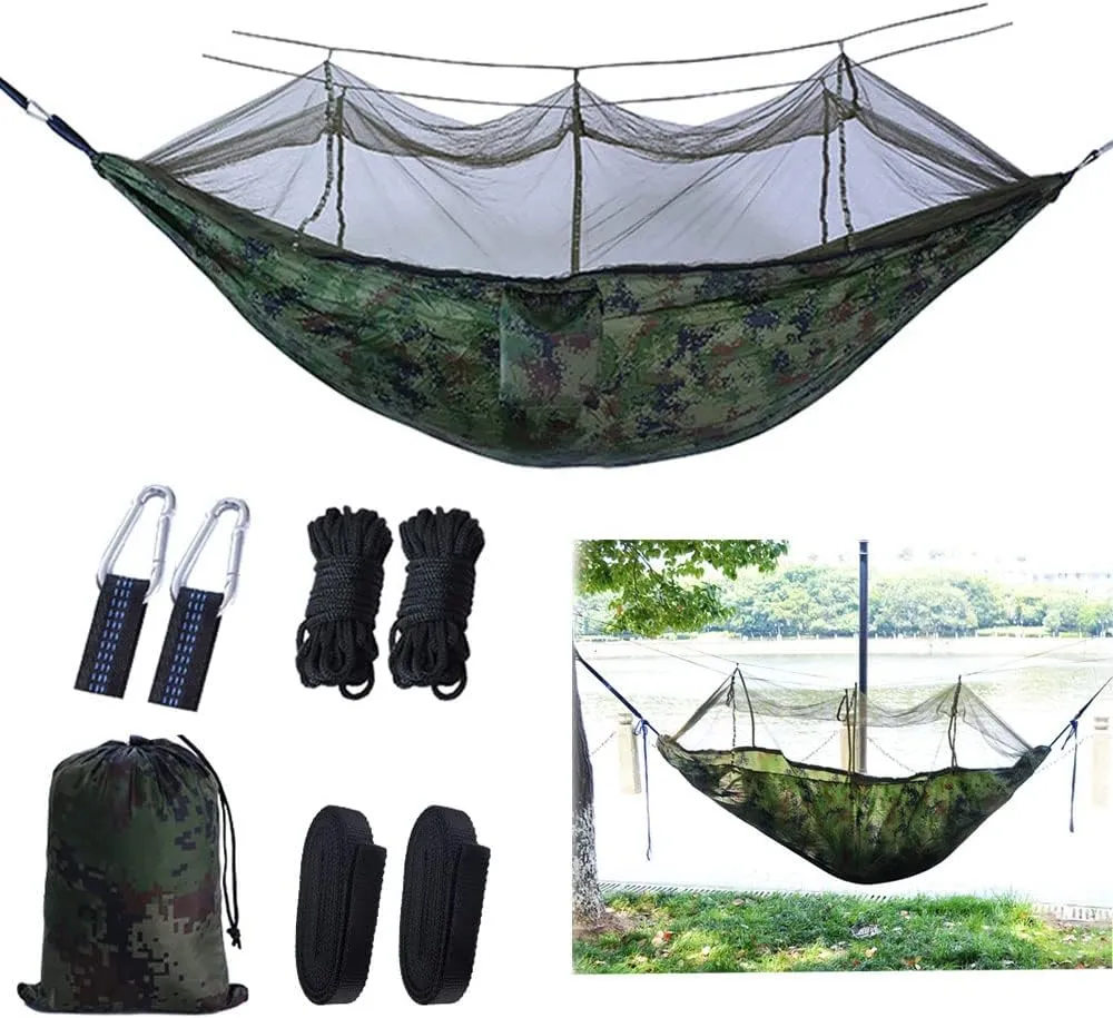 Camping Hammock with Net,Single & Double Tree Hammock Net, Lightweight Nylon Portable Hammock for Outdoor Camping, Lightweight Tree Hammocks (D-Camouflage)